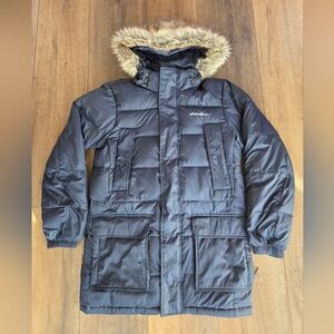 Eddie Bauer Women's Blue Superior Down 3.0 Parka W/ Removable Fur Trim Hood